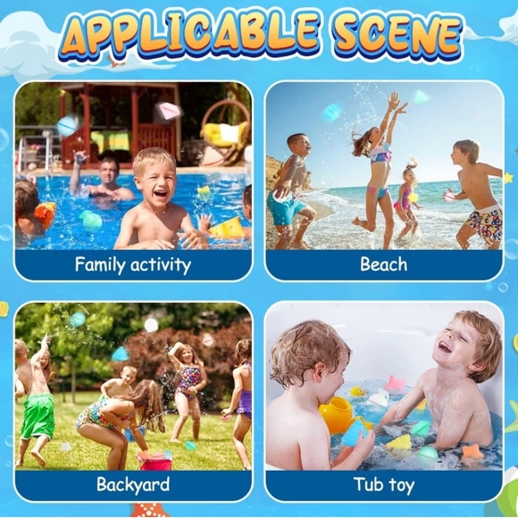 Reusable Water Balloons - Quick Fill, 6 Pcs, Auto Sealing, Refillable, Silicone - Picture 2 of 4